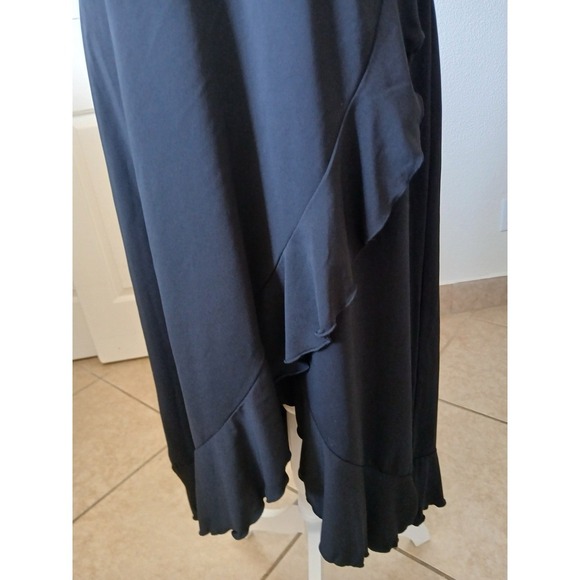 INC Womens Black Red Trim Midi Dress Asymmetrical Ruffle Hem Y2K Style Size L - Picture 10 of 15